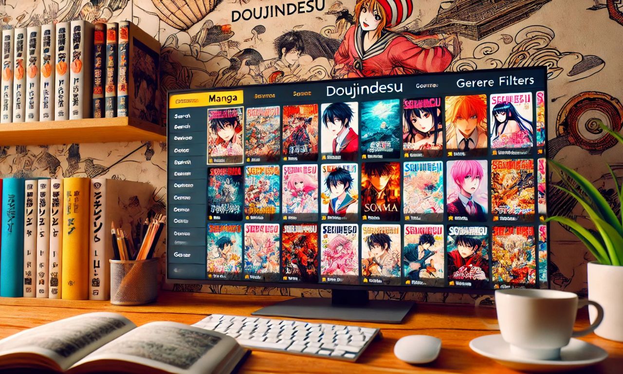 A vibrant manga library interface showcasing Doujindesu's online platform.