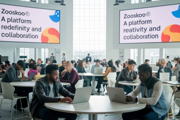 A futuristic platform embodying creativity, collaboration, and innovation, representing the core values of Zooskooñ.