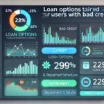 A supportive financial dashboard for Traceloans.com bad credit users, showcasing loan options and tools for credit improvement.