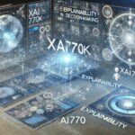 Visualization of xai770k technology, showcasing data flows, algorithms, and user interfaces in a futuristic, dynamic setting.